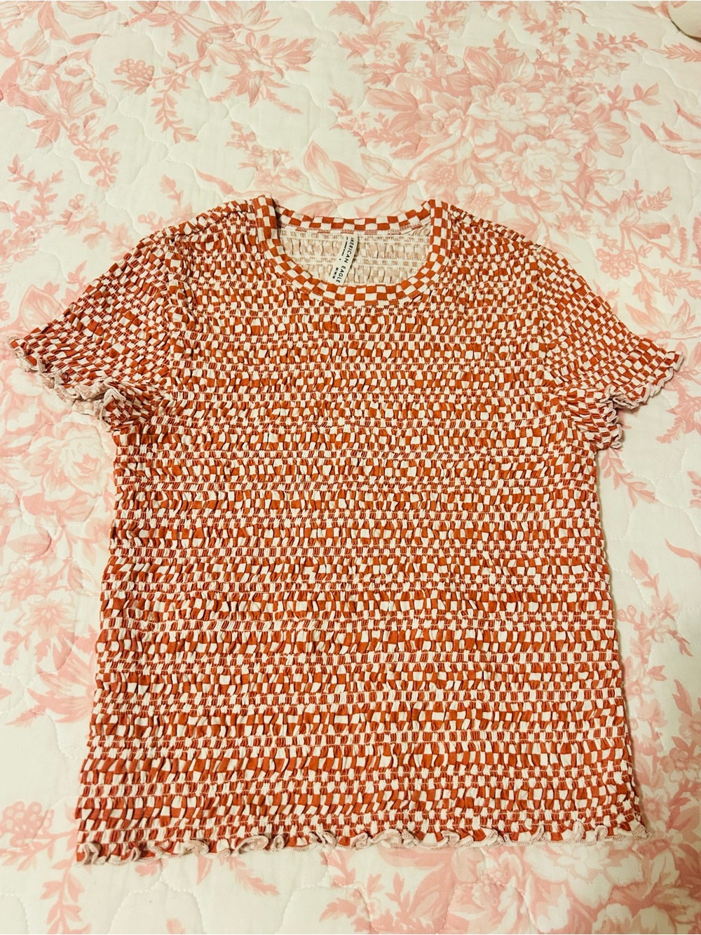 American Eagle Outfitters Short Sleeve Textured Top - Orange & White
